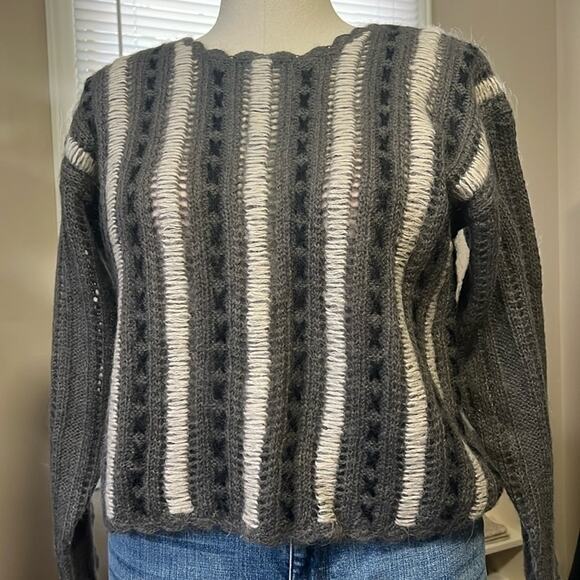 PASTA mohair blend gray black white chunky long sleeve loose knit sweater small - Picture 1 of 9